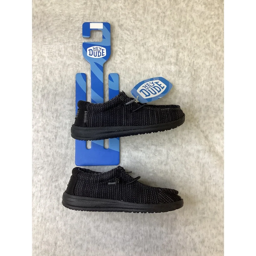 Hey Dude Wally Y Stretch Sox Kids Shoes Black Slip On Loafers C13 42072-060 NEW